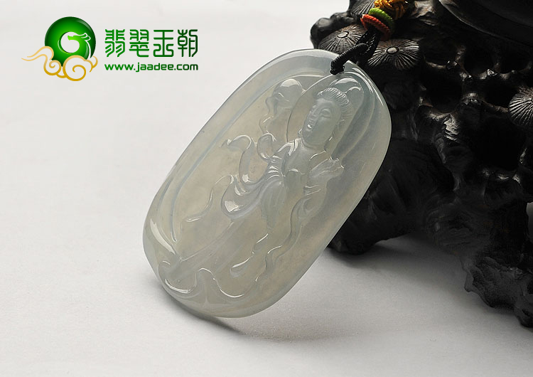 冰种晴水缅甸翡翠A货站观音挂件