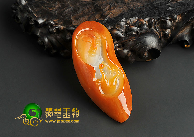 （超值推荐）糯冰种红黄翡缅甸翡翠A货观音头挂件