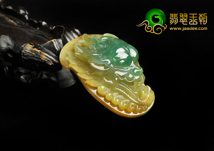 糯冰种黄加绿缅甸翡翠A货龙头挂件