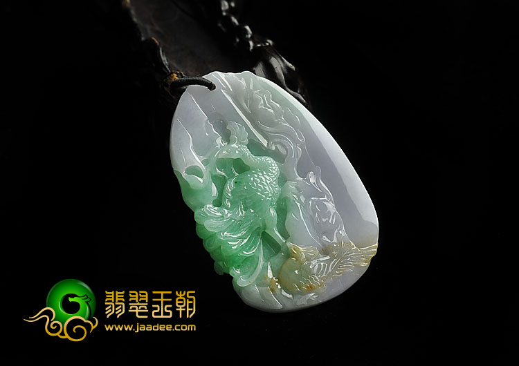 糯冰种三彩缅甸翡翠A货凤来仪挂件