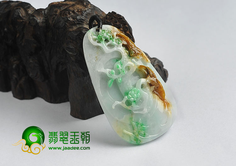 糯冰种三彩缅甸翡翠A货喜上枝头挂件