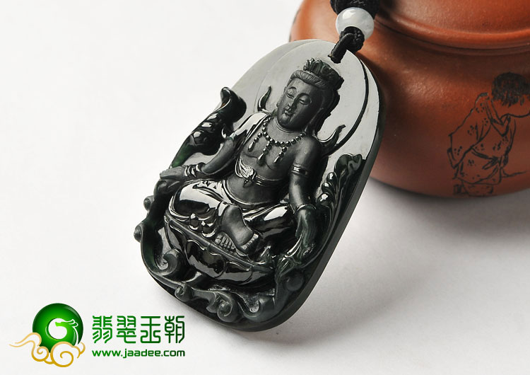 冰种墨翠缅甸翡翠A货观音挂件