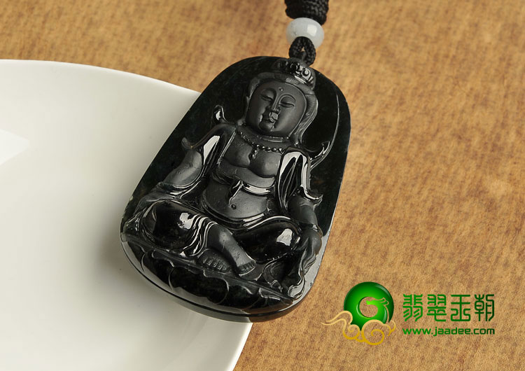 （超值推荐）冰种墨翠缅甸翡翠A货观音挂件