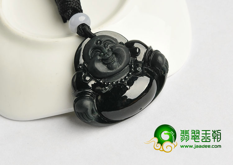 冰玻种墨翠缅甸翡翠A货玉佛挂件