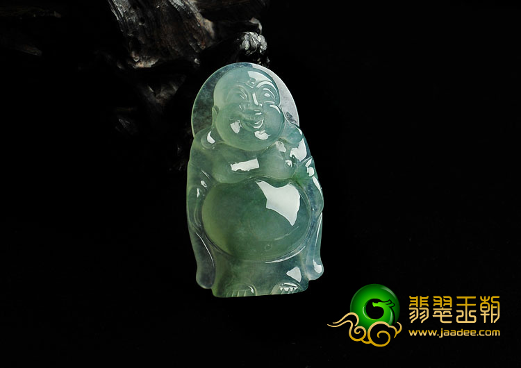 冰种飘花缅甸翡翠A货站佛挂件