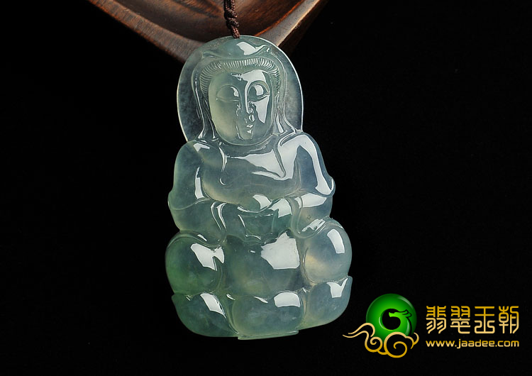 冰种略飘花缅甸翡翠A货观音挂件