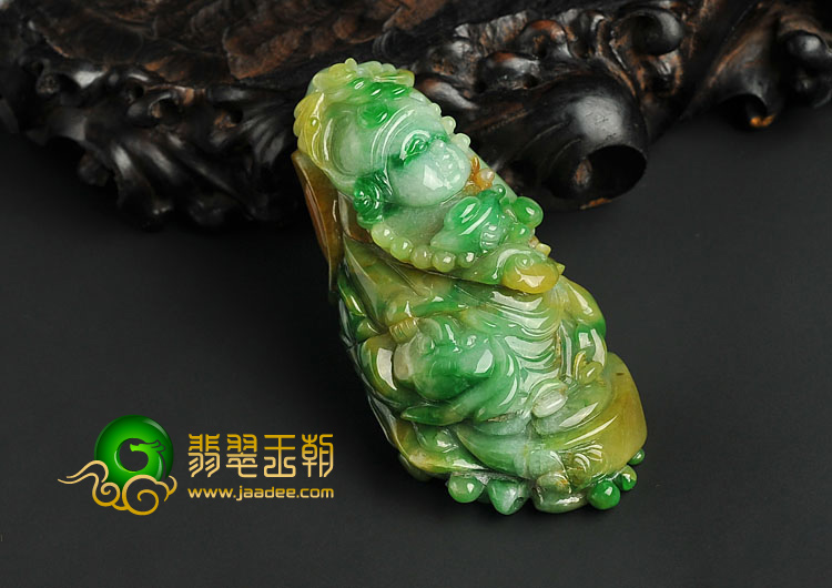 （超值推荐）糯冰种黄加绿缅甸翡翠A货招财童子挂件
