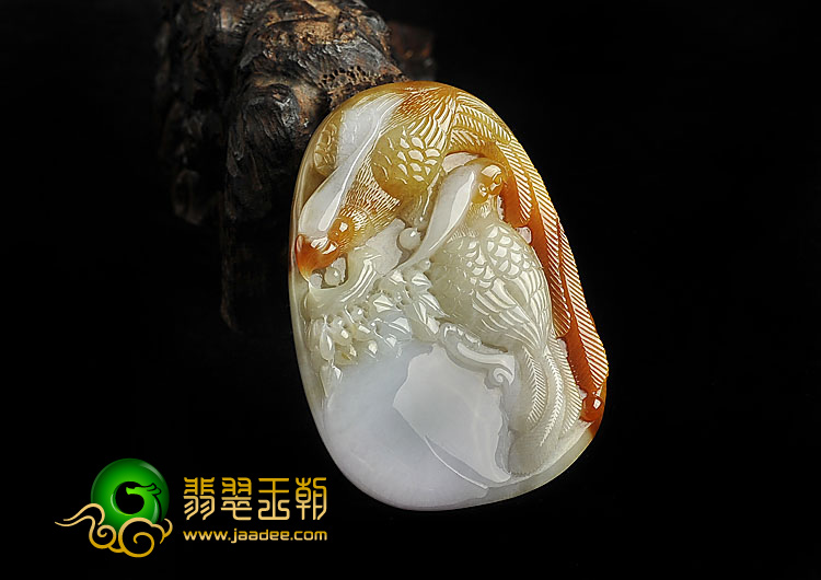 糯冰种褐黄翡略带紫罗兰缅甸翡翠A货鸟语花香挂件