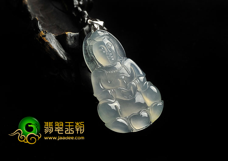 冰玻种晴水缅甸翡翠A货观音挂件