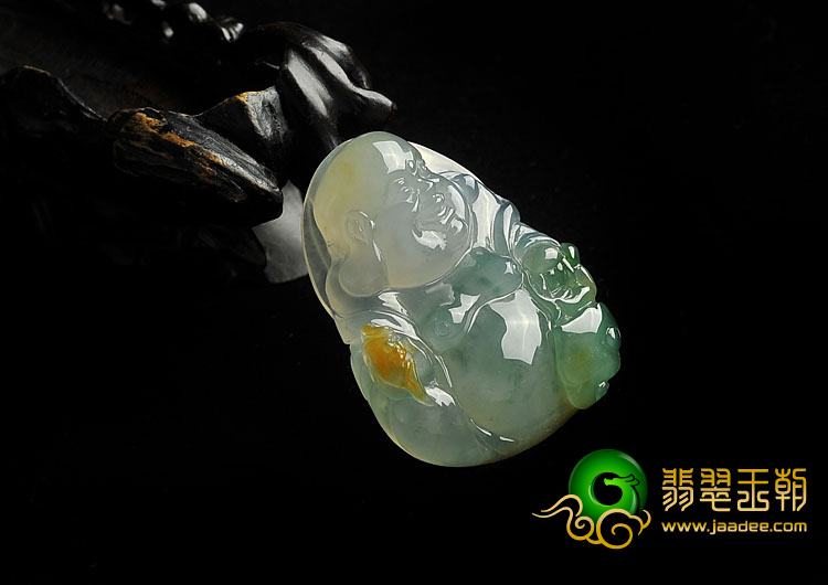 冰种三彩缅甸翡翠A货纳福挂件