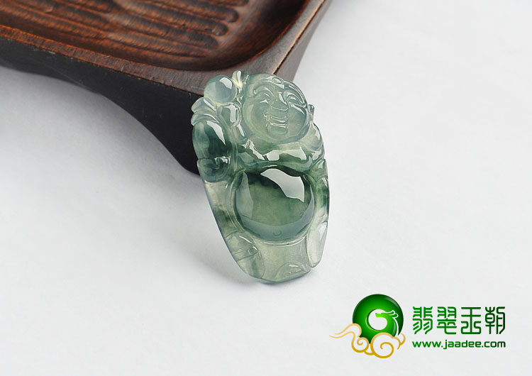 冰种飘花缅甸翡翠A货逍遥佛挂件