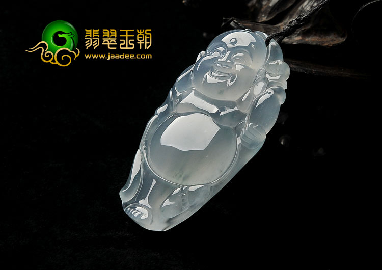 冰玻种略飘花缅甸翡翠A货逍遥佛挂件