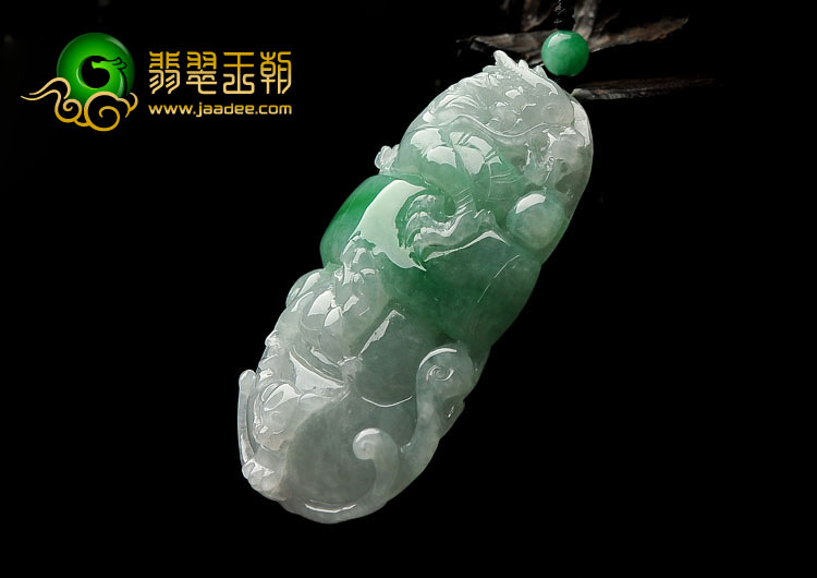 糯冰种飘翠缅甸翡翠A货龙如意挂件