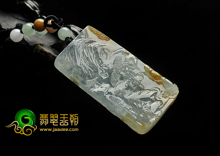 冰种晴水褐黄翡飘花缅甸翡翠A货深山访友挂件