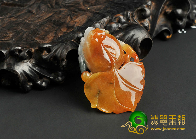 糯冰种红黄翡飘花缅甸翡翠A货金鱼挂件