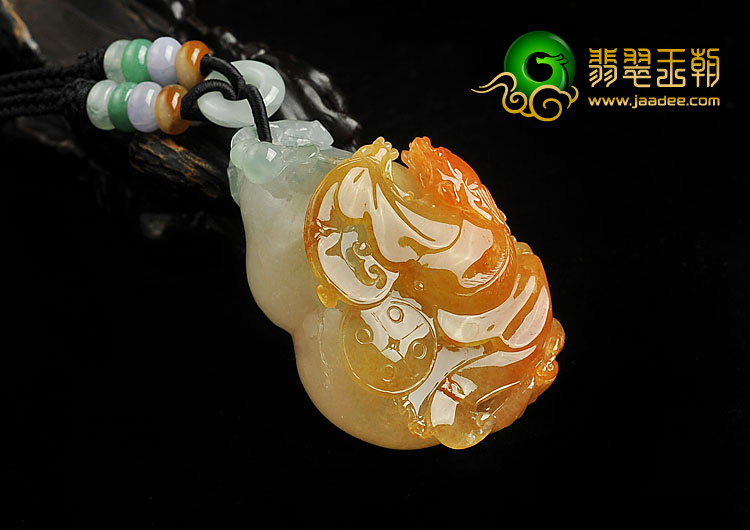 糯冰种红黄翡缅甸翡翠A货福在眼前挂件