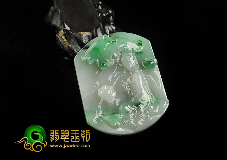 冰种飘翠缅甸翡翠A货莲花观音挂件