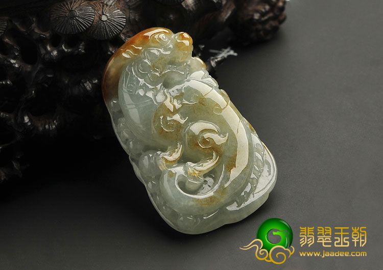 糯冰种晴水褐黄翡缅甸翡翠A货龙牌挂件