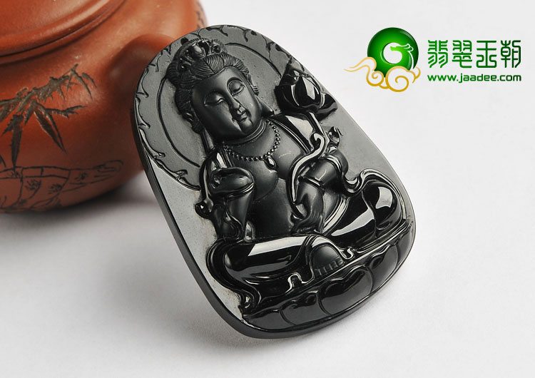 细糯种墨翠缅甸翡翠A货观音挂件