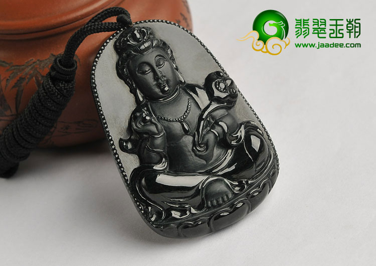 细糯种墨翠缅甸翡翠A货观音挂件