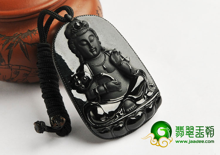 细糯种墨翠缅甸翡翠A货观音挂件