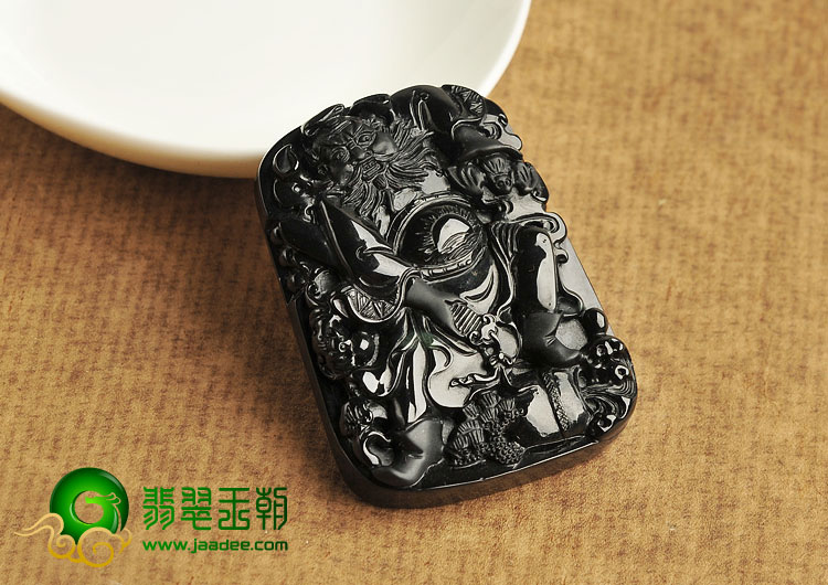 细糯种墨翠缅甸翡翠A货钟馗挂件