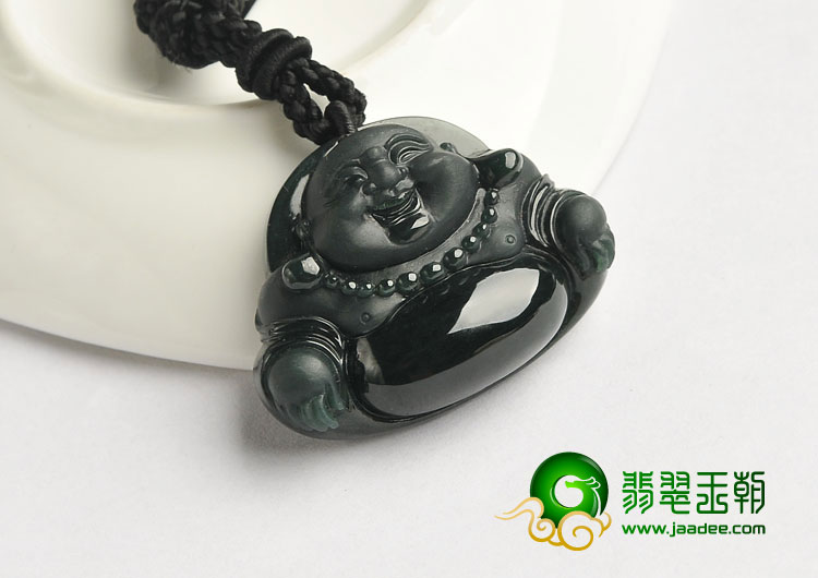 （超值推荐）冰种墨翠缅甸翡翠A货玉佛挂件