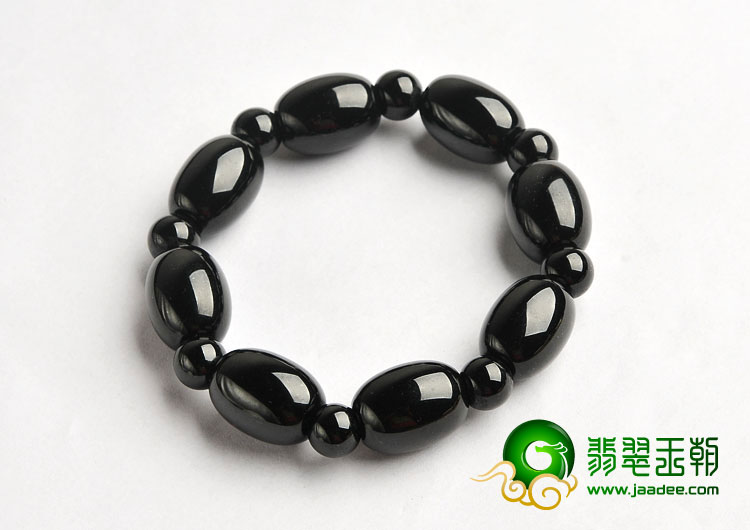 细糯种墨翠缅甸翡翠A货手链