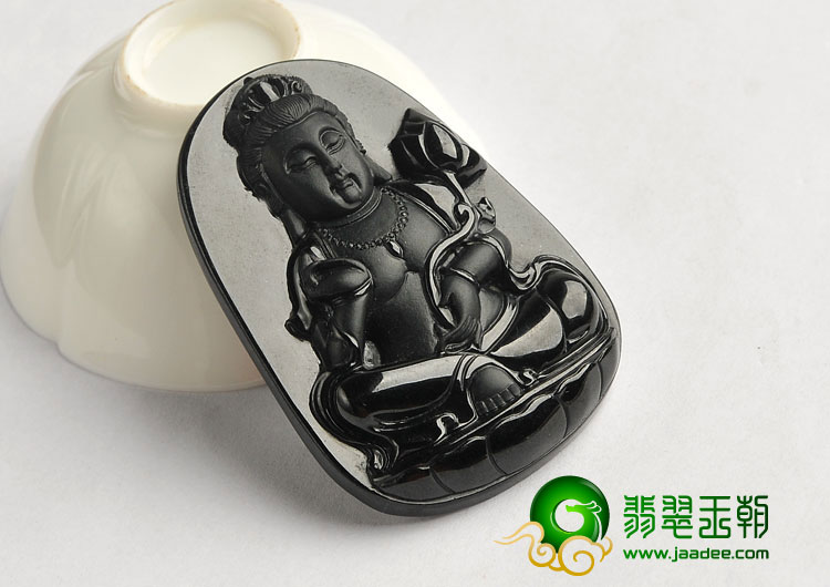 细糯种墨翠缅甸翡翠A货观音挂件
