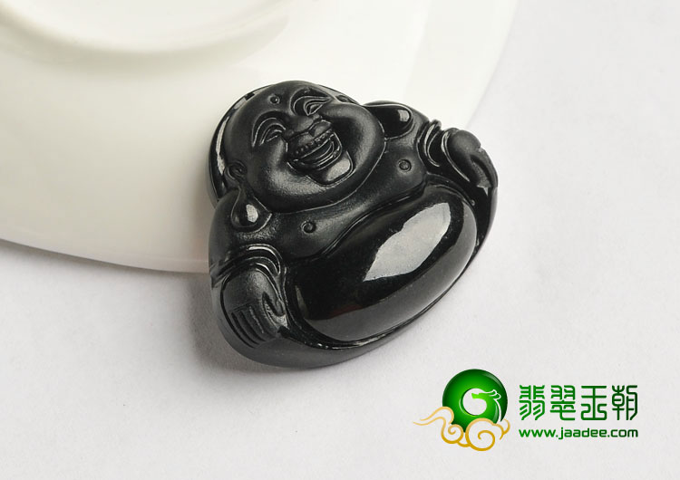 细糯种墨翠缅甸翡翠A货玉佛挂件