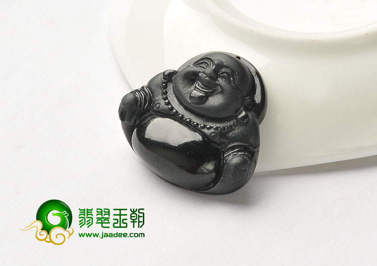 细糯种墨翠缅甸翡翠A货玉佛挂件