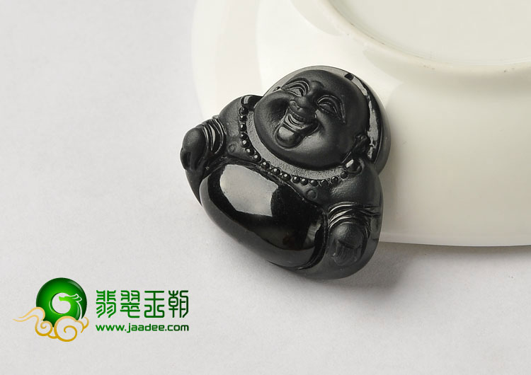 细糯种墨翠缅甸翡翠A货玉佛挂件