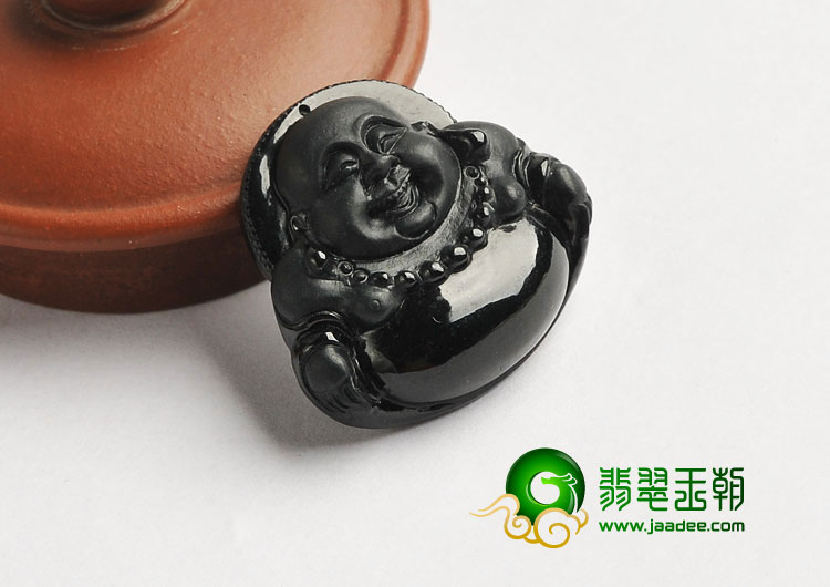 细糯种墨翠缅甸翡翠A货玉佛挂件