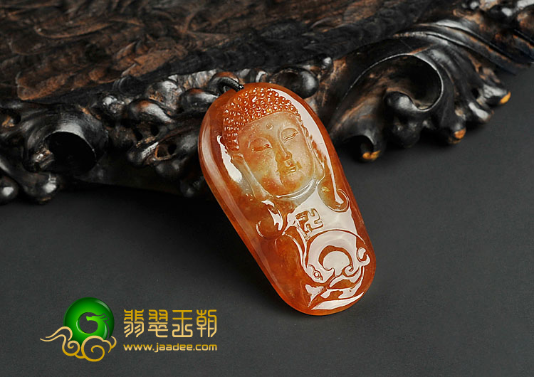 糯冰种褐黄翡缅甸翡翠A货释迦牟尼头挂件