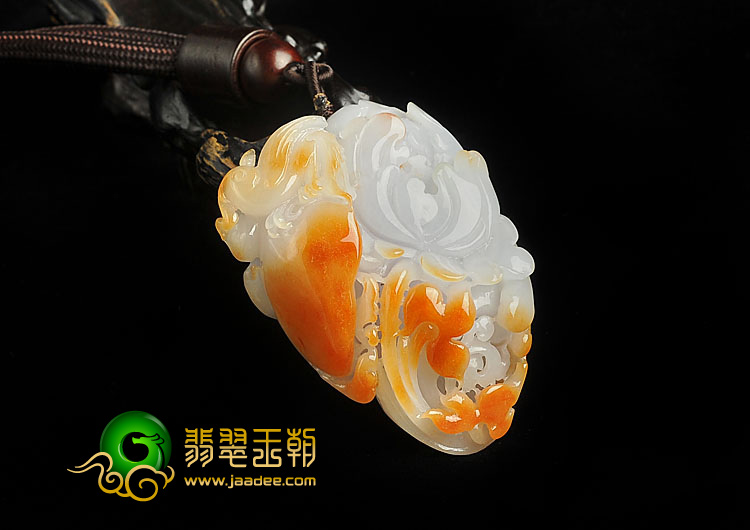 糯冰种红黄翡缅甸翡翠A货鸟语花香挂件/手玩件
