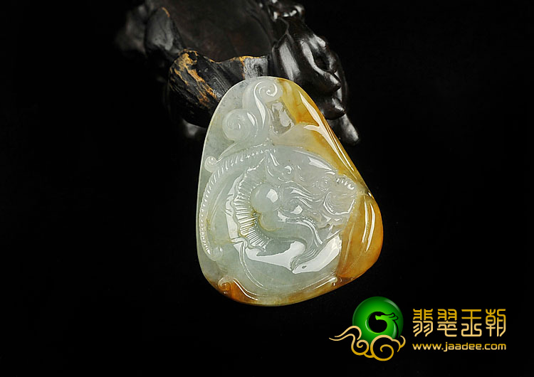 冰种晴水褐黄翡缅甸翡翠A货龙头挂件