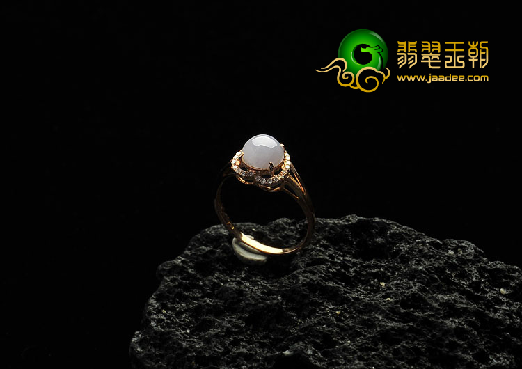糯冰种紫罗兰缅甸翡翠A货镶玫瑰金戒指（真钻）