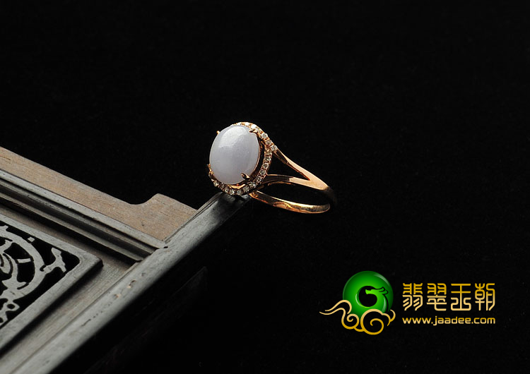 糯冰种紫罗兰缅甸翡翠A货镶玫瑰金戒指（真钻）