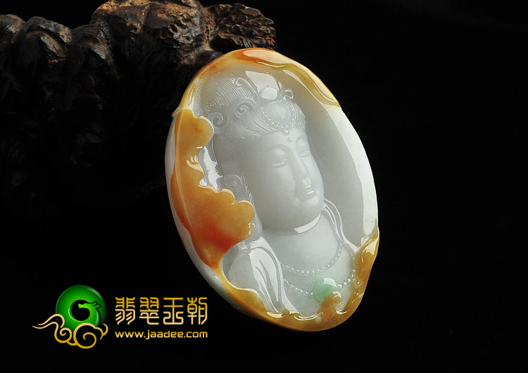 糯冰种三彩缅甸翡翠A货观音头挂件