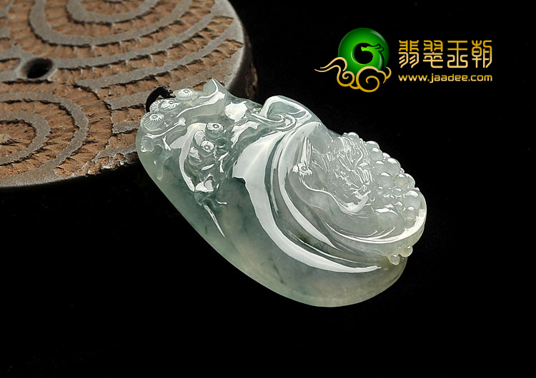 冰种飘花缅甸翡翠A货松鹤延年挂件