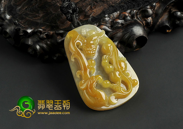 糯冰种褐黄翡缅甸翡翠A货龙凤呈祥挂件