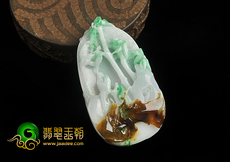 糯冰种三彩缅甸翡翠A货竹报平安挂件