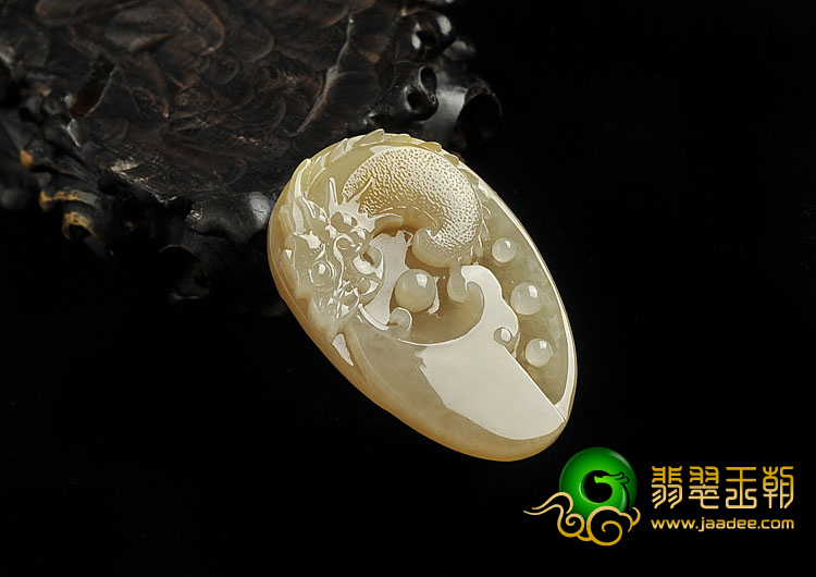 冰种褐黄翡缅甸翡翠A货龙头挂件