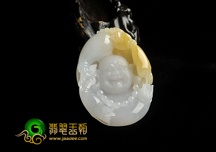 糯冰种晴水黄翡缅甸翡翠A货布袋和尚挂件