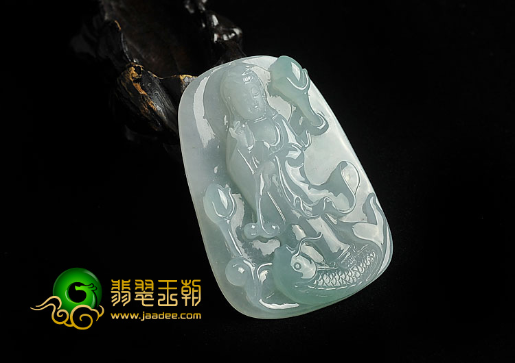 冰种晴水缅甸翡翠A货站观音挂件