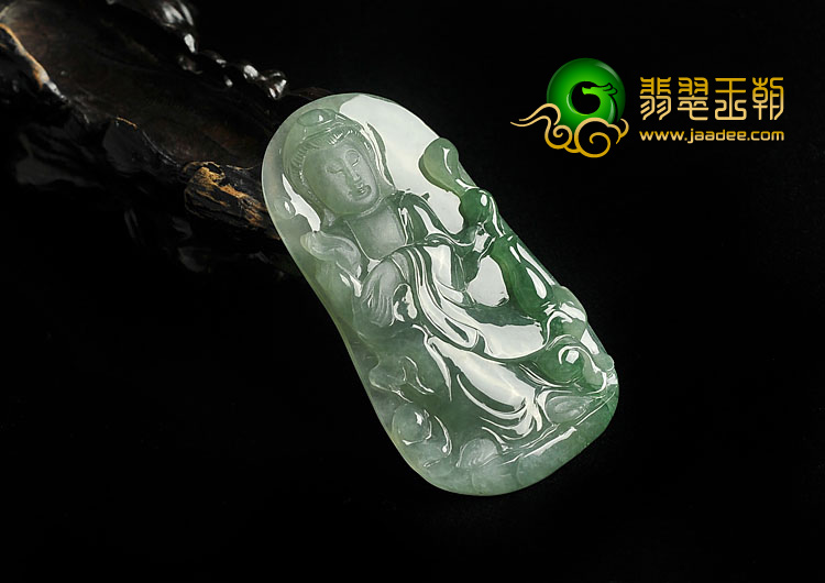 冰种晴水缅甸翡翠A货站观音挂件