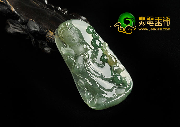 冰种晴水缅甸翡翠A货站观音挂件
