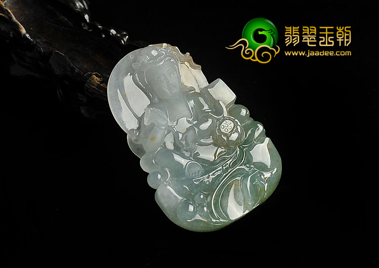 冰种晴水飘花缅甸翡翠A货莲花观音挂件