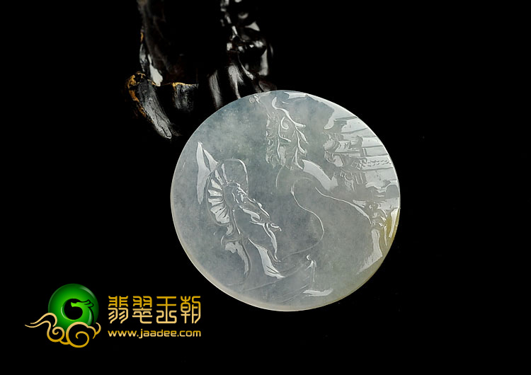 冰种晴水略带黄翡缅甸翡翠A货山水牌挂件