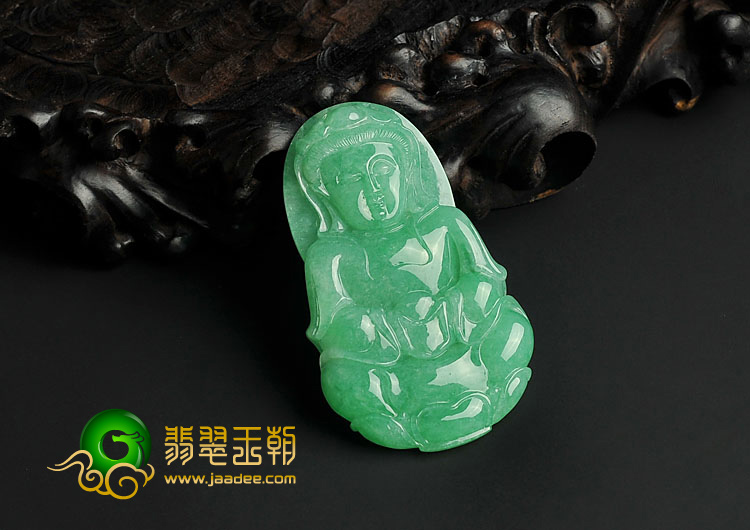 糯冰种阳绿缅甸翡翠A货观音挂件